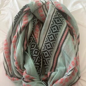 Patterned Mint and Coral Scarf